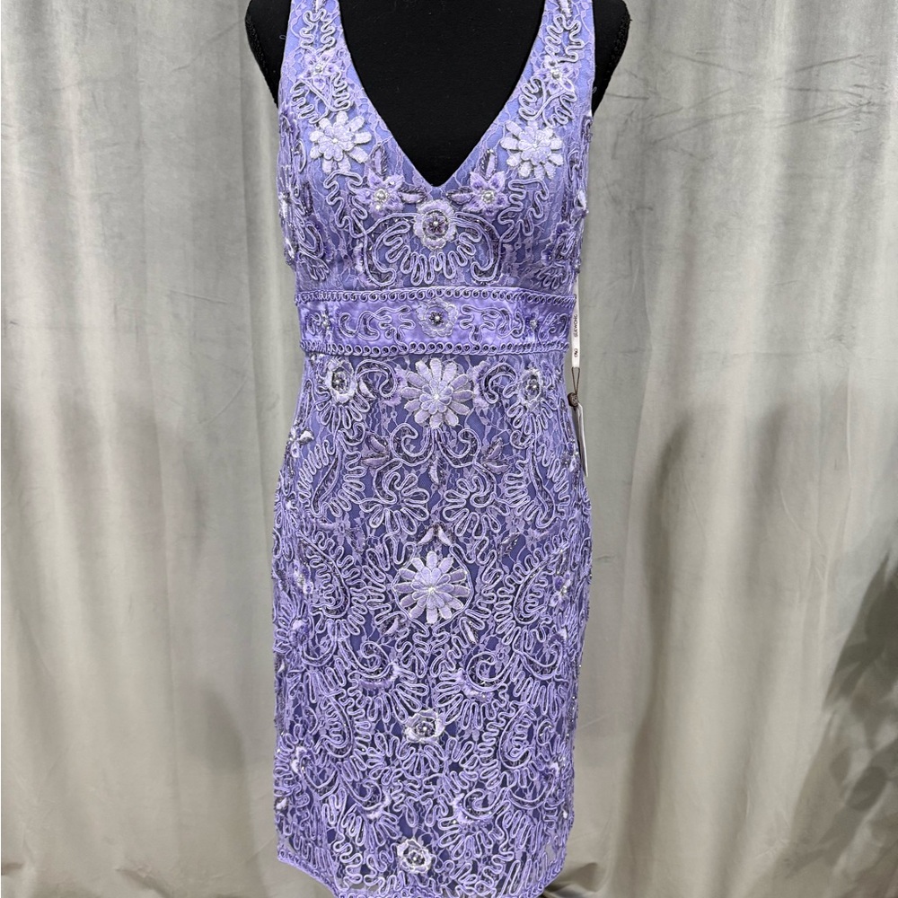 Sue Wong Lavender Embroidered Midi Dress